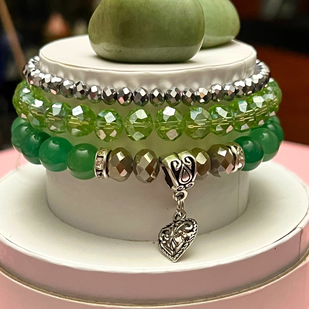 Handmade Green Aventurine 3-Stacks Bracelet-